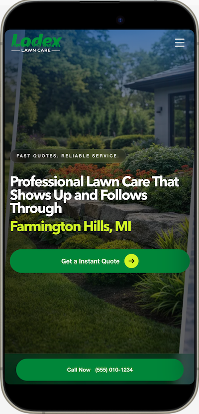 Sample lawn care website mobile preview
